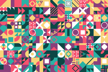 Simple banner of decorative patterns colored geometric composition flat style