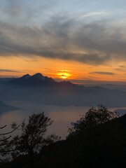Sunset in the mountains alps Switzerland lake vierwaldstättersee
