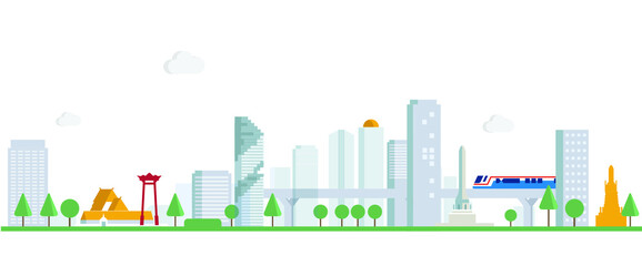 city scape of Bangkok Thailand  in 2D flat style