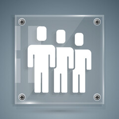 White Users group icon isolated on grey background. Group of people icon. Business avatar symbol - users profile icon. Square glass panels. Vector.