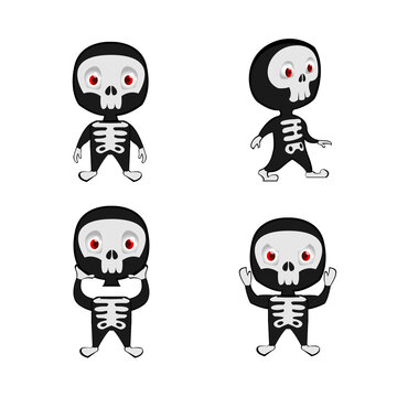 Cute halloween skeletons cartoon character vector
