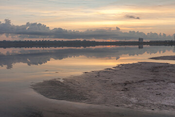 Waterscape in the morning at the coastal salt lake