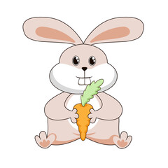 Cute rabbit with carrot cartoon character vector illustration