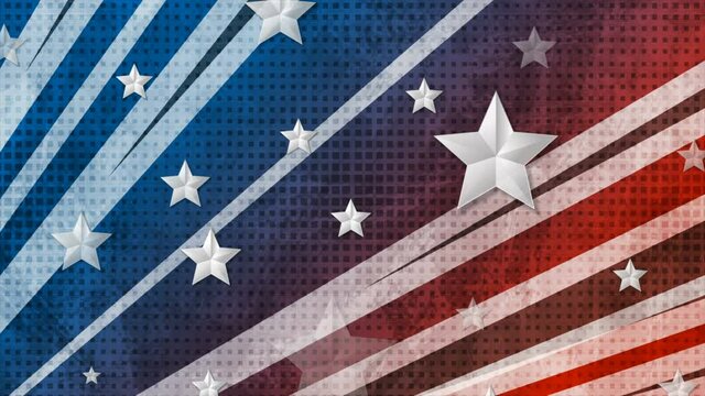 USA colors, stars and stripes abstract grunge motion design. Seamless looping. Video animation Ultra HD 4K 3840x2160