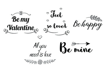 Set of Love Quotes Sayings for Valentine's day.  Romantic feeling between man and woman