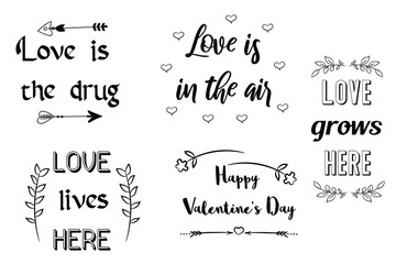Set of Love Quotes Sayings for Valentine's day.  Romantic feeling between man and woman