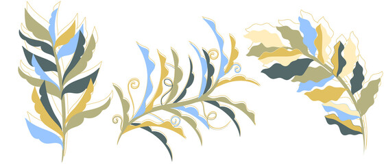 vector elements for design. illustration of branches in trendy colors. great for cosmetics design and beauty services.