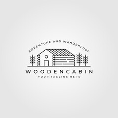 line art cabin logo vector illustration design, cottage minimalist logo design