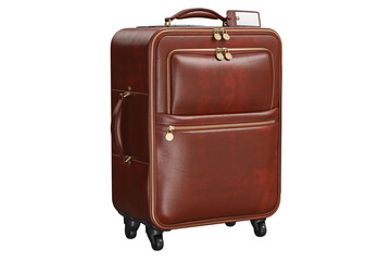 Suitcase travel large leather brown luggage. 3D isolated white background