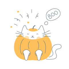 Halloween cat costume, cute cat in the pumpkin saying 