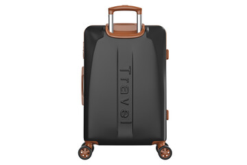 Baggage with long handle black, side view. 3D isolated white background