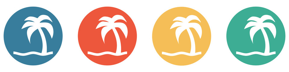 Bunter Banner mit 4 Buttons: Palme, Insel oder Urlaub