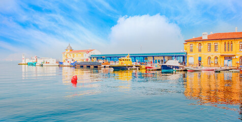 Fototapeta na wymiar Pasaport pier the most popular destination in Alsancak - Izmir, Turkey.