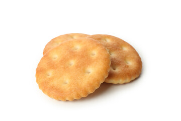 Tasty cracker biscuits isolated on white background