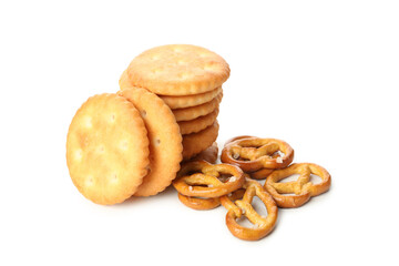 Tasty cracker biscuits isolated on white background