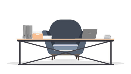 Loft style table. Vintage armchair in flat style. Workplace, books, documents, laptop. Vector.