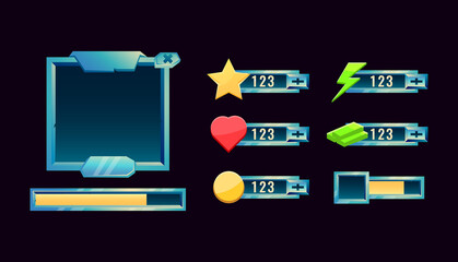 Set of fantasy space gui progress bar, indicator bar, additional panel and other for game ui asset elements vector illustration