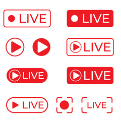 Set of live streaming icons. Set of video broadcasting and live streaming icon. Button, red symbols for TV, news, movies, shows - stock vector