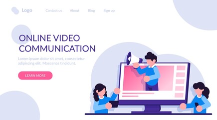 Online video communication or online learning, webinar. Video presentation and training in business. Modern flat illustration.