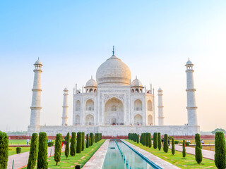21 JUNE 2018, AGRA - INDIA. People visit Taj Mahal UNESCO World Heritage Site, Agra, Uttar Pradesh, India.