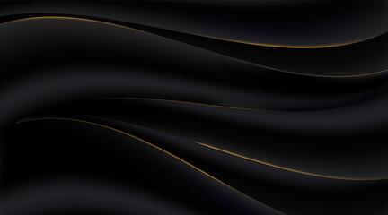 Black gradient abstract golden curve lines background