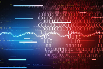2d rendering Digital skull and crossbones on binary code