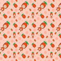 Pineapple cartoon character background pattern seamless vector