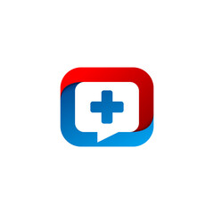 bubble chat with a medical cross vector logo template
