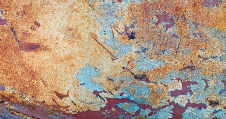 Enamelled  cracked  surface of the hood of the old car
