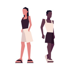 Pair of low poly slim people in summer clothes isolated on white background. Vector illustration