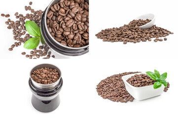 Set of brazilian coffee close-up isolated on white background