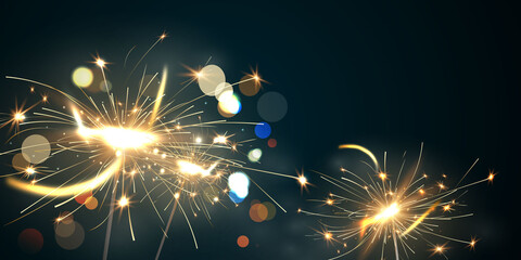 firework sparkler and christmas themed Celebration party Happy New Year Gold background design.