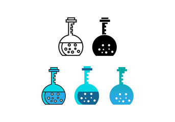 Simple chemical and laboratory colorful  flacks or jar vector icons set.
