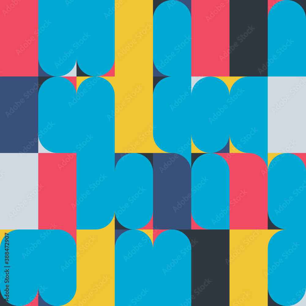 Aufkleber Modern vector abstract seamless geometric pattern with semicircles, circles and squares in retro scandinavian style. Illustration with geometric figures. 