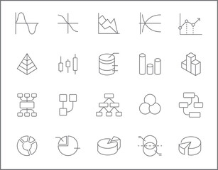 Set of graph and diagram line style. It contains such Icons as  graph, chart, columns, curve, infographic, analytics, arrow, data, growth and other elements.
customize color, easy resize.
