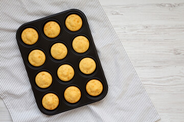 Homemade Cornbread Muffins, view from above. Flat lay, top view, overhead.