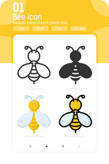 Bee icon with multiple style isolated on white background. Vector, sign and symbol icon for graphic design, web design, ui, ux, presentation, website or apps element. Design for insect, honey and more