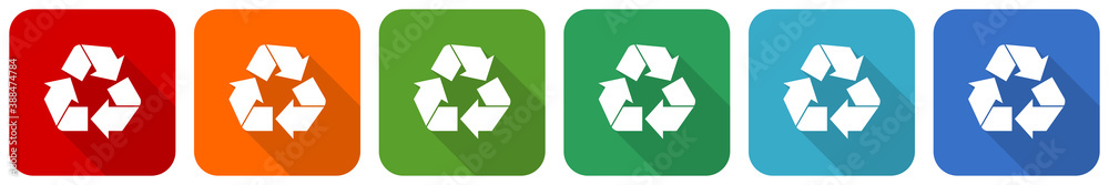 Leinwandbilder Recycle icon set, flat design vector illustration in 6 colors options for webdesign and mobile applications