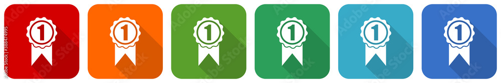 Poster victory, first, winner icon set, flat design vector illustration in 6 colors options for webdesign a