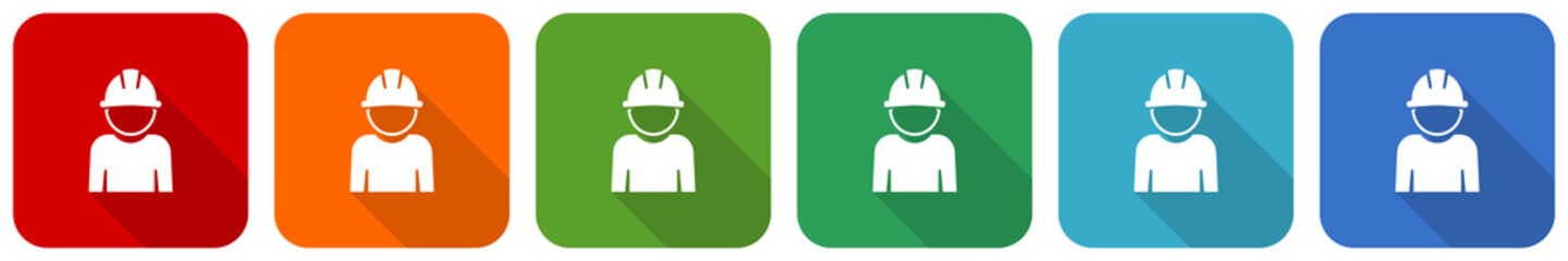 Engineer, worker, manager, employe icon set, flat design vector illustration in 6 colors options for webdesign and mobile applications