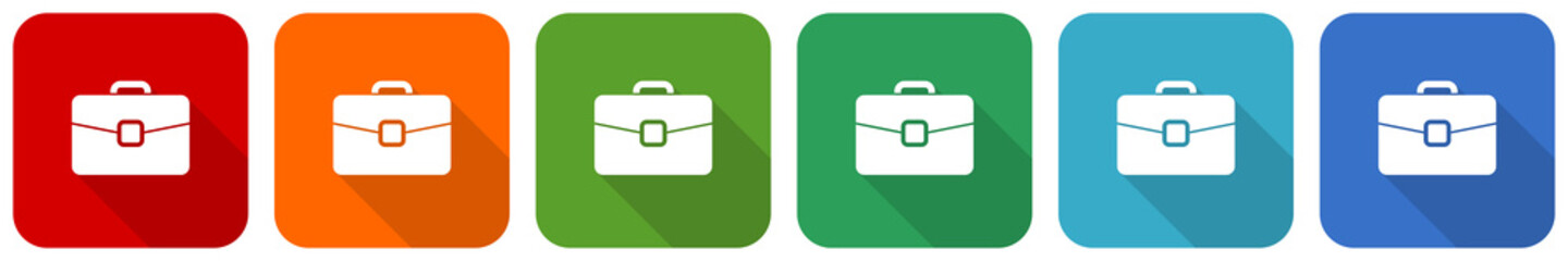 Briefcase, bag, case, business icon set, flat design vector illustration in 6 colors options for webdesign and mobile applications