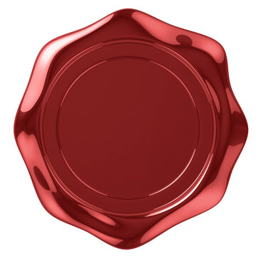 Dark red wax seal isolated on white background. 3D illustration.