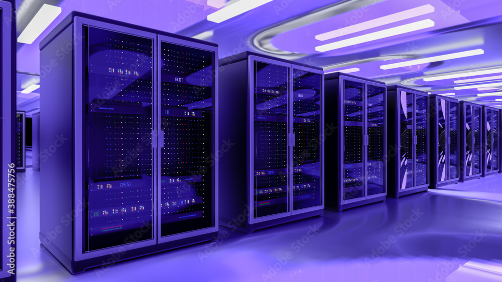 Wall mural server room data center. backup, mining, hosting, mainframe, farm and computer rack with storage inf