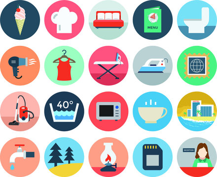 
Hotel and Restaurant Flat Colored Icons 
