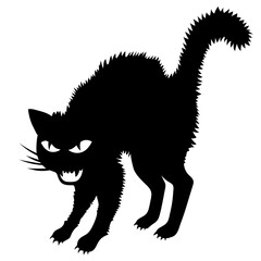 Angry black cartoon cat. Halloween sign isolated on white. 