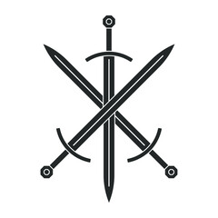 Sword vector illustration icon. Sword crossed military or heraldry symbol. Protection and security sign. Medieval or knight weapon. Fantasy longsword logo. Clip-art silhouette.