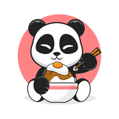 Fototapeta na wymiar character panda eating a bowl of rice and egg vector