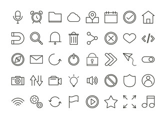 set of user interface icons, mobile app button media and navigation linear style