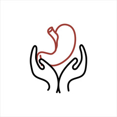 Stomach in hands. Icon isolated. Vector medical illustration.