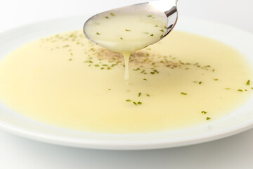 Cream soup on white background